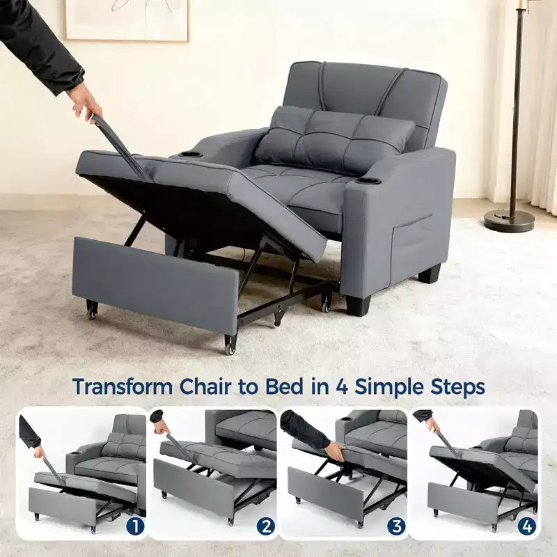 Divano Letto Convertibile 3-in-1 - Poltrona letto estraibile con schienale regolabile, portabicchieri e tasche laterali - salvaspazio, adatto per il soggiorno