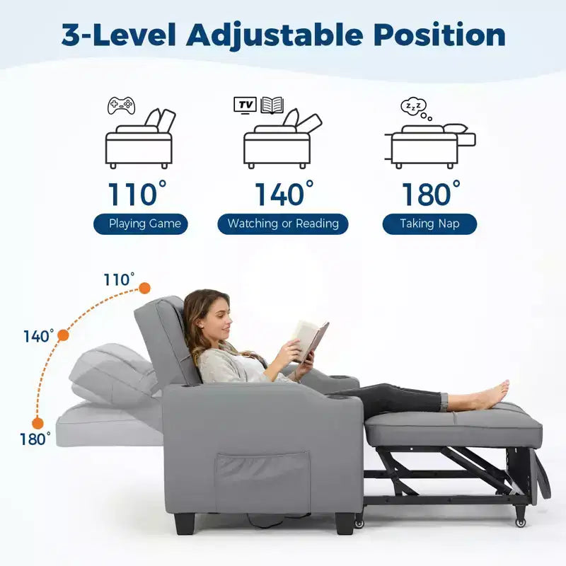 Divano Letto Convertibile 3-in-1 - Poltrona letto estraibile con schienale regolabile, portabicchieri e tasche laterali - salvaspazio, adatto per il soggiorno