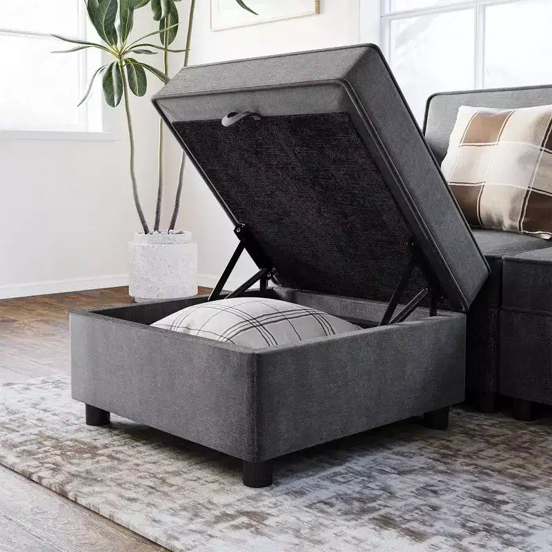 Modulo contenitore in ciniglia da 67 cm per divano componibile, pouf quadrato modulare per divano letto componibile, per divano da soggiorno grigio scuro, grigio