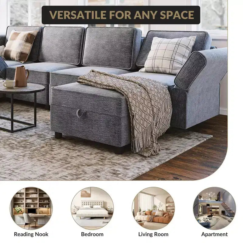Modulo contenitore in ciniglia da 67 cm per divano componibile, pouf quadrato modulare per divano letto componibile, per divano da soggiorno grigio scuro, grigio