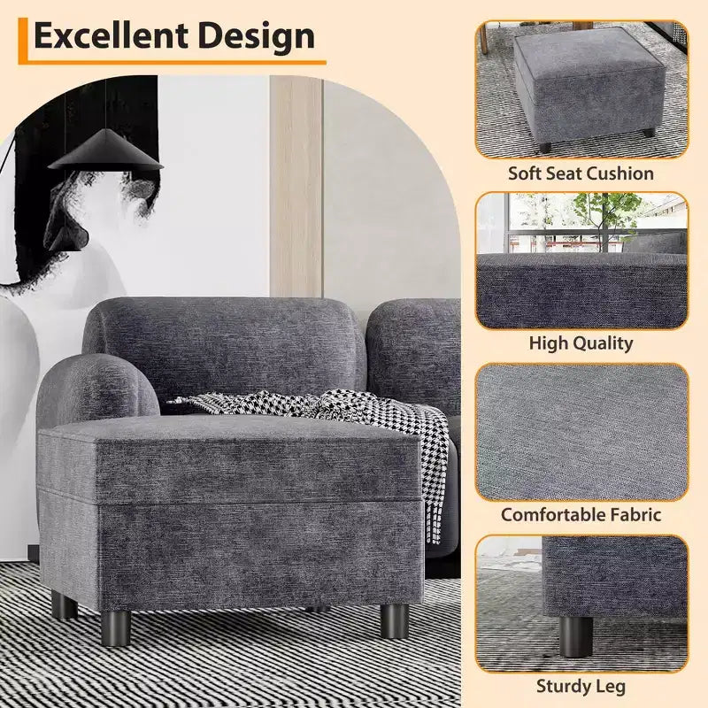 Modulo contenitore in ciniglia da 67 cm per divano componibile, pouf quadrato modulare per divano letto componibile, per divano da soggiorno grigio scuro, grigio