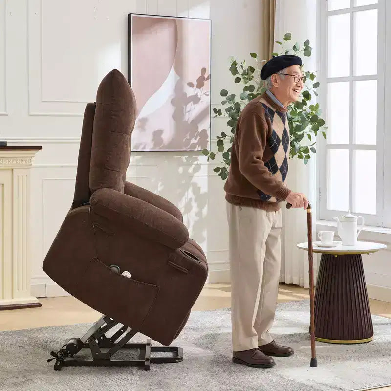 Poltrona Reclinabile con Sollevamento Extra-Large, Rivestimento Imbottito Morbido, Portabicchieri, Tasca Laterale, Funzione di Aiuto all'Alzarsi, Comoda Poltrona Relax per Soggiorno, Camera da Letto