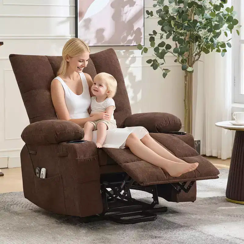 Poltrona Reclinabile con Sollevamento Extra-Large, Rivestimento Imbottito Morbido, Portabicchieri, Tasca Laterale, Funzione di Aiuto all'Alzarsi, Comoda Poltrona Relax per Soggiorno, Camera da Letto