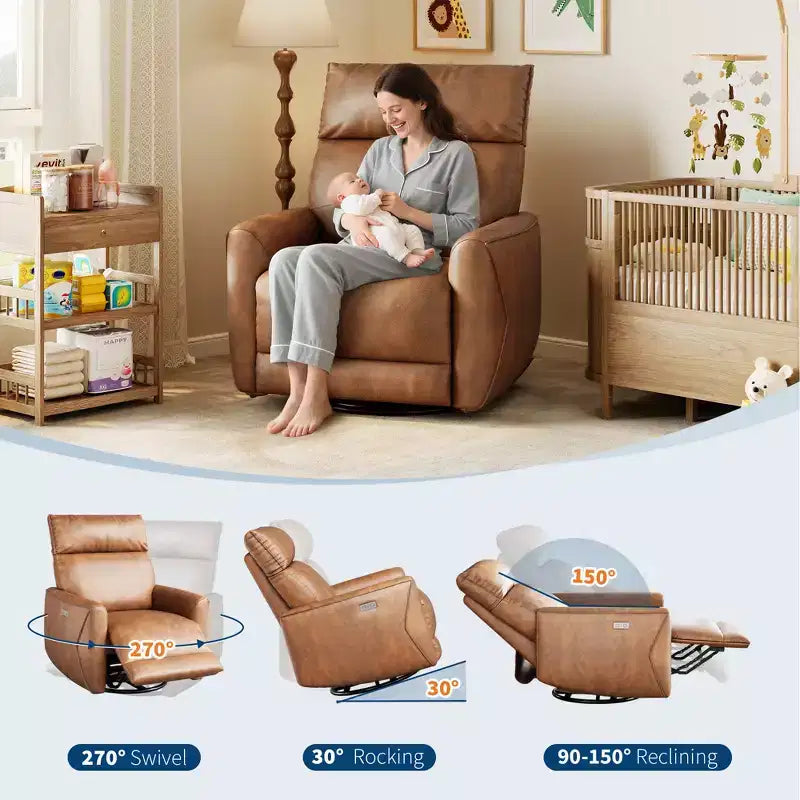 Poltrona Reclinabile Girevole a Dondolo, Divano Singolo in Tessuto Imbottito, Poltrona Singola Ergonomica con Schienale Alto, per Soggiorno, Camera da Letto