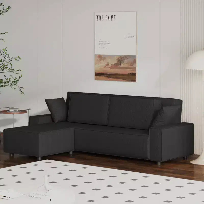 Divano componibile modulare 96, moderno divano a strisce in velluto a coste a forma di L con pouf mobile, divani componibili per soggiorno, camera da letto