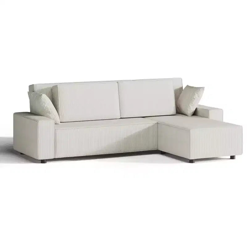 Divano componibile modulare 96, moderno divano a strisce in velluto a coste a forma di L con pouf mobile, divani componibili per soggiorno, camera da letto