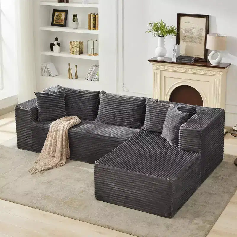 Divano componibile modulare Cloud 106, a L a 3 posti con chaise longue oversize, seduta profonda in memory foam, montaggio senza attrezzi