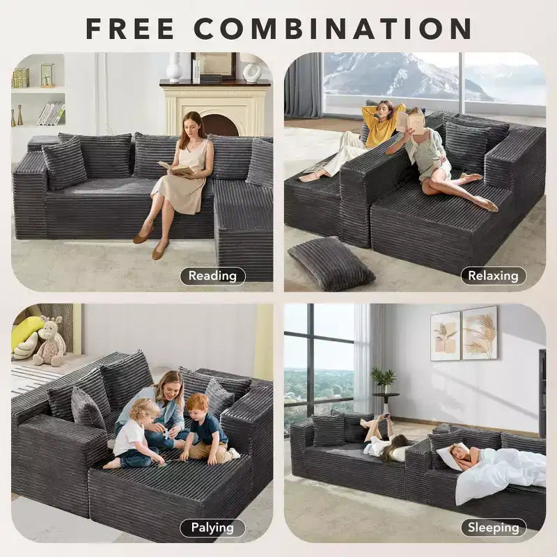 Divano componibile modulare Cloud 106, a L a 3 posti con chaise longue oversize, seduta profonda in memory foam, montaggio senza attrezzi
