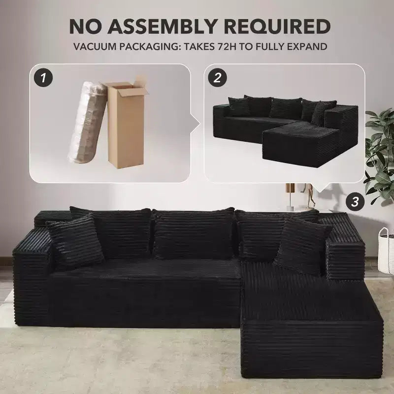 Divano componibile modulare Cloud 106, a L a 3 posti con chaise longue oversize, seduta profonda in memory foam, montaggio senza attrezzi