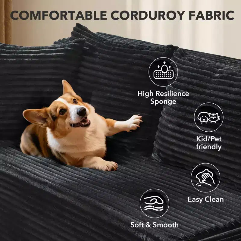 Divano componibile modulare Cloud 106, a L a 3 posti con chaise longue oversize, seduta profonda in memory foam, montaggio senza attrezzi