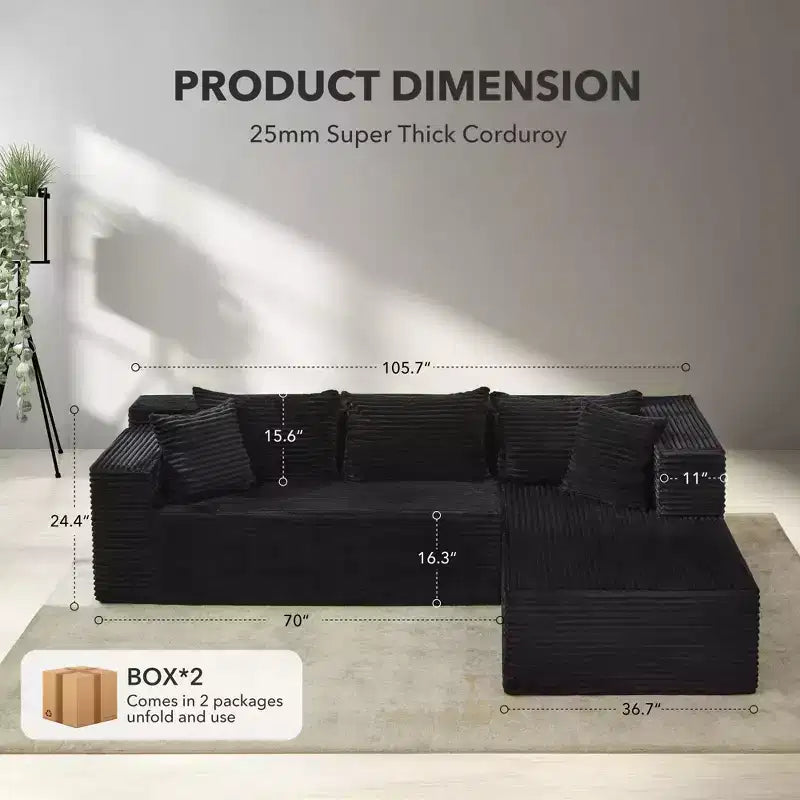 Divano componibile modulare Cloud 106, a L a 3 posti con chaise longue oversize, seduta profonda in memory foam, montaggio senza attrezzi