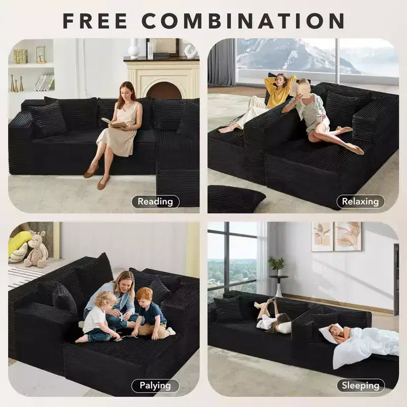 Divano componibile modulare Cloud 106, a L a 3 posti con chaise longue oversize, seduta profonda in memory foam, montaggio senza attrezzi