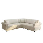 Divano Letto a L Homy Casa 88 con Letto Estraibile, Rivestimento in Ciniglia, 5 Posti, Beige