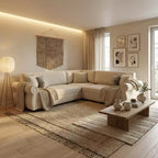 Divano Letto a L Homy Casa 88 con Letto Estraibile, Rivestimento in Ciniglia, 5 Posti, Beige