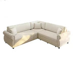 Divano Letto a L Homy Casa 88 con Letto Estraibile, Rivestimento in Ciniglia, 5 Posti, Beige
