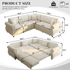 Divano Letto a L Homy Casa 88 con Letto Estraibile, Rivestimento in Ciniglia, 5 Posti, Beige