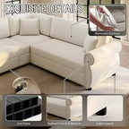 Divano Letto a L Homy Casa 88 con Letto Estraibile, Rivestimento in Ciniglia, 5 Posti, Beige