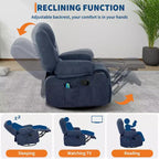 Poltrona Reclinabile Girevole a 360° con Funzione Calore e Massaggio, Basculante Manuale, Portabicchieri e Tasche Contenitore, in ciniglia/pelle PU per Soggiorno e Camera da Letto