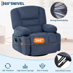 Poltrona Reclinabile Girevole a 360° con Funzione Calore e Massaggio, Basculante Manuale, Portabicchieri e Tasche Contenitore, in ciniglia/pelle PU per Soggiorno e Camera da Letto