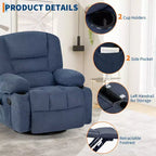 Poltrona Reclinabile Girevole a 360° con Funzione Calore e Massaggio, Basculante Manuale, Portabicchieri e Tasche Contenitore, in ciniglia/pelle PU per Soggiorno e Camera da Letto