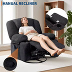 Poltrona Reclinabile Girevole a 360° con Funzione Calore e Massaggio, Basculante Manuale, Portabicchieri e Tasche Contenitore, in ciniglia/pelle PU per Soggiorno e Camera da Letto