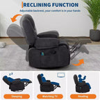 Poltrona Reclinabile Girevole a 360° con Funzione Calore e Massaggio, Basculante Manuale, Portabicchieri e Tasche Contenitore, in ciniglia/pelle PU per Soggiorno e Camera da Letto