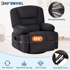 Poltrona Reclinabile Girevole a 360° con Funzione Calore e Massaggio, Basculante Manuale, Portabicchieri e Tasche Contenitore, in ciniglia/pelle PU per Soggiorno e Camera da Letto
