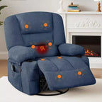 Poltrona Reclinabile Girevole a 360° con Funzione Calore e Massaggio, Basculante Manuale, Portabicchieri e Tasche Contenitore, in ciniglia/pelle PU per Soggiorno e Camera da Letto