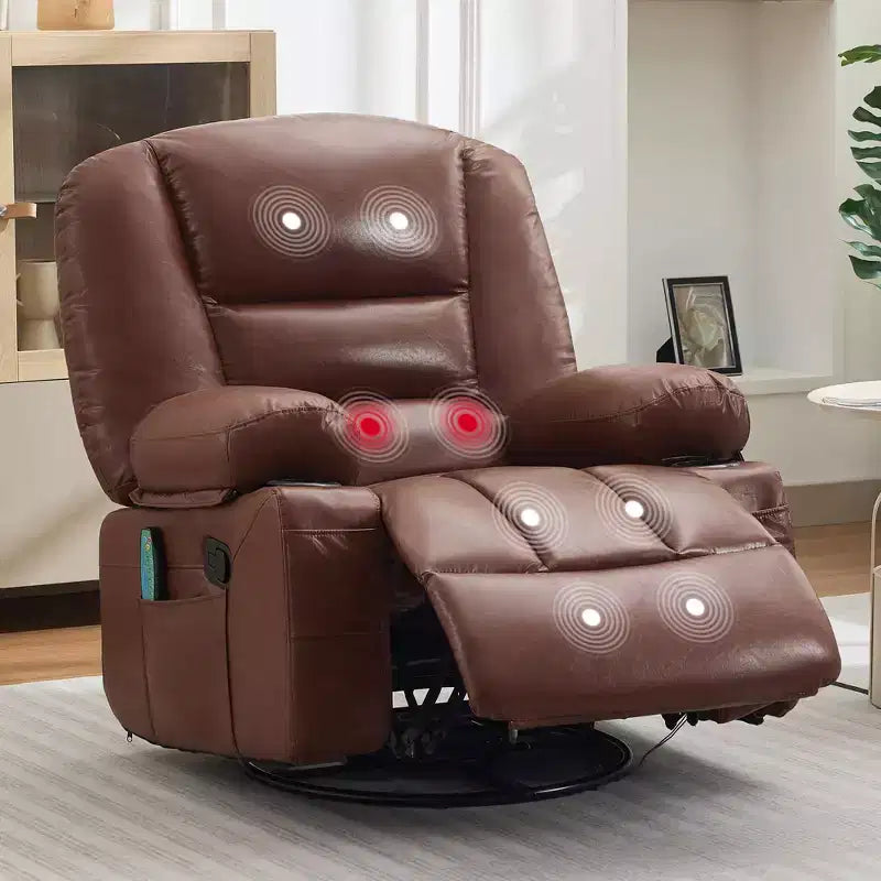 Poltrona Reclinabile Girevole a 360° con Funzione Calore e Massaggio, Basculante Manuale, Portabicchieri e Tasche Contenitore, in ciniglia/pelle PU per Soggiorno e Camera da Letto