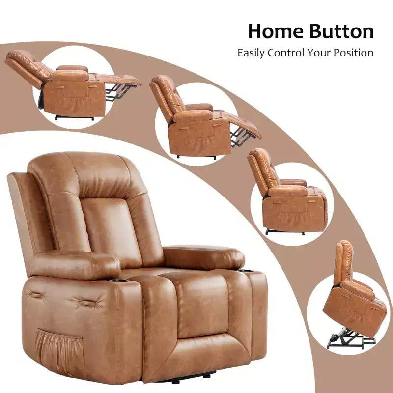 Poltrona reclinabile elettrica con calore e massaggio, divano ergonomico in pelle PU per soggiorno - schienale alto, seduta imbottita, poltrona relax regolabile