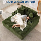 Chaise longue oversize per interni, divano lounge in velluto a coste, portabicchieri e cuscini decorativi, per casa, camera da letto, ufficio