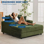 Chaise longue oversize per interni, divano lounge in velluto a coste, portabicchieri e cuscini decorativi, per casa, camera da letto, ufficio