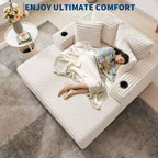 Chaise longue oversize per interni, divano lounge in velluto a coste, portabicchieri e cuscini decorativi, per casa, camera da letto, ufficio