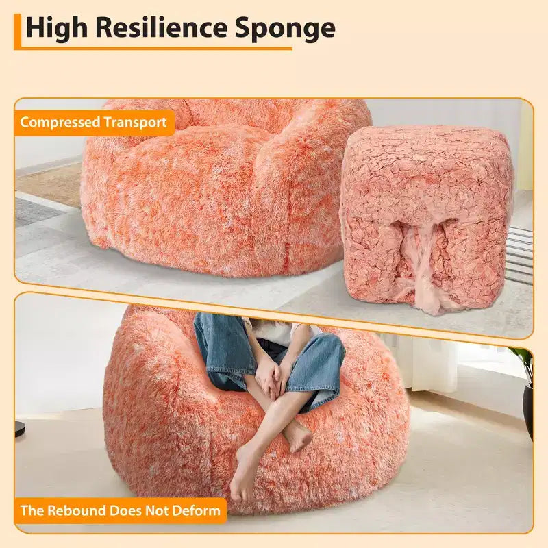 Pouf in morbida ecopelliccia con braccioli  Poltrona lounge imbottita in gommapiuma, comoda per camera da letto, soggiorno, lettura e gaming  Arancione