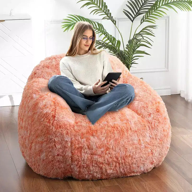 Pouf in morbida ecopelliccia con braccioli  Poltrona lounge imbottita in gommapiuma, comoda per camera da letto, soggiorno, lettura e gaming  Arancione