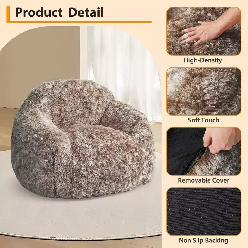 Pouf in morbida ecopelliccia con braccioli. Poltrona lounge con imbottitura in schiuma, comoda per camera da letto, soggiorno, lettura e gioco.