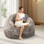 Pouf in morbida ecopelliccia con braccioli. Poltrona lounge con imbottitura in schiuma, comoda per camera da letto, soggiorno, lettura e gioco.