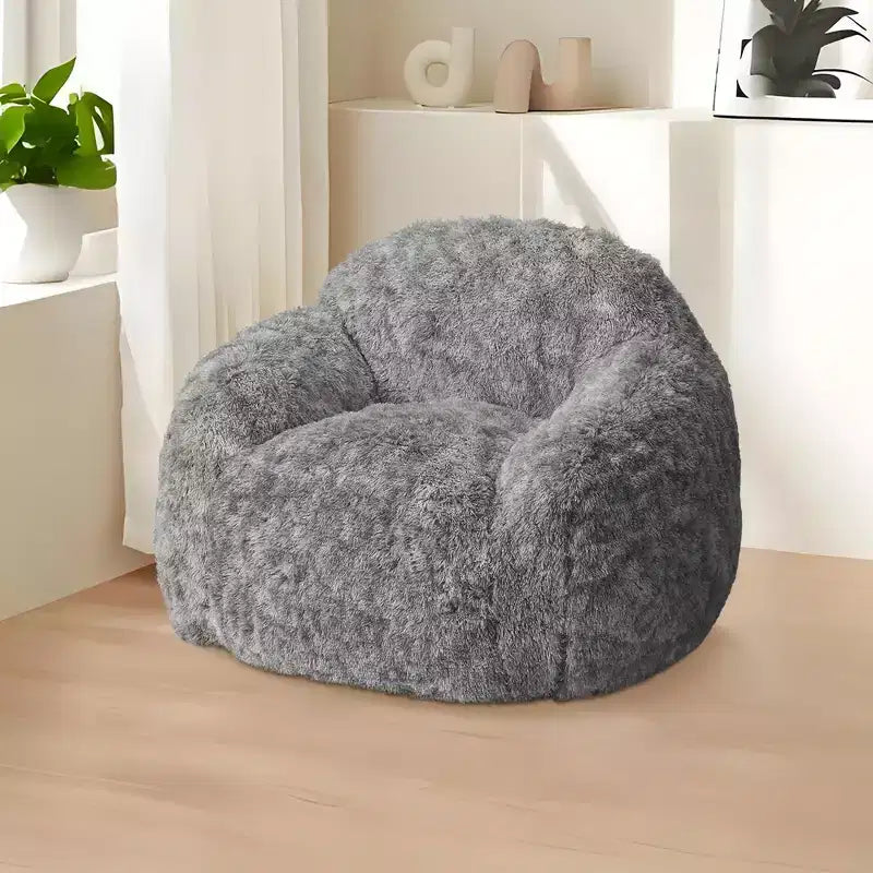 Pouf in morbida ecopelliccia con braccioli. Poltrona lounge con imbottitura in schiuma, comoda per camera da letto, soggiorno, lettura e gioco.