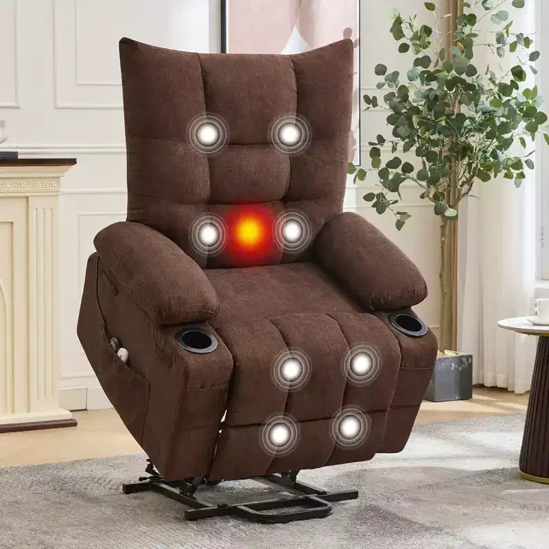 Poltrona reclinabile Power Lift, poltrona reclinabile elettrica massaggiante e riscaldante con funzione alzata assistita a 45°, con morbida imbottitura, tasca laterale e portabicchieri