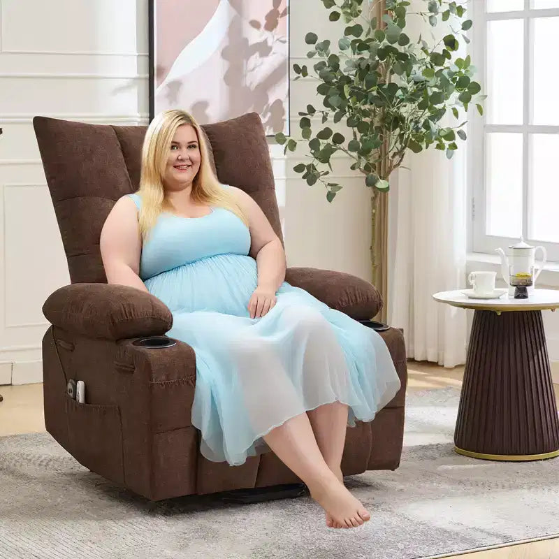 Poltrona reclinabile Power Lift, poltrona reclinabile elettrica massaggiante e riscaldante con funzione alzata assistita a 45°, con morbida imbottitura, tasca laterale e portabicchieri