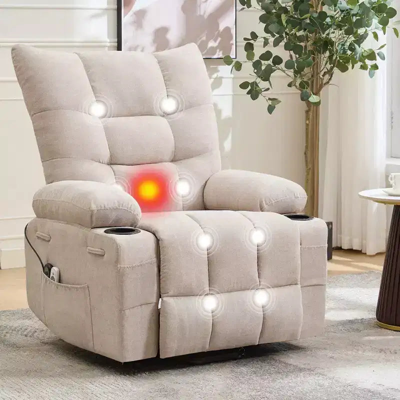 Poltrona reclinabile Power Lift, poltrona reclinabile elettrica massaggiante e riscaldante con funzione alzata assistita a 45°, con morbida imbottitura, tasca laterale e portabicchieri
