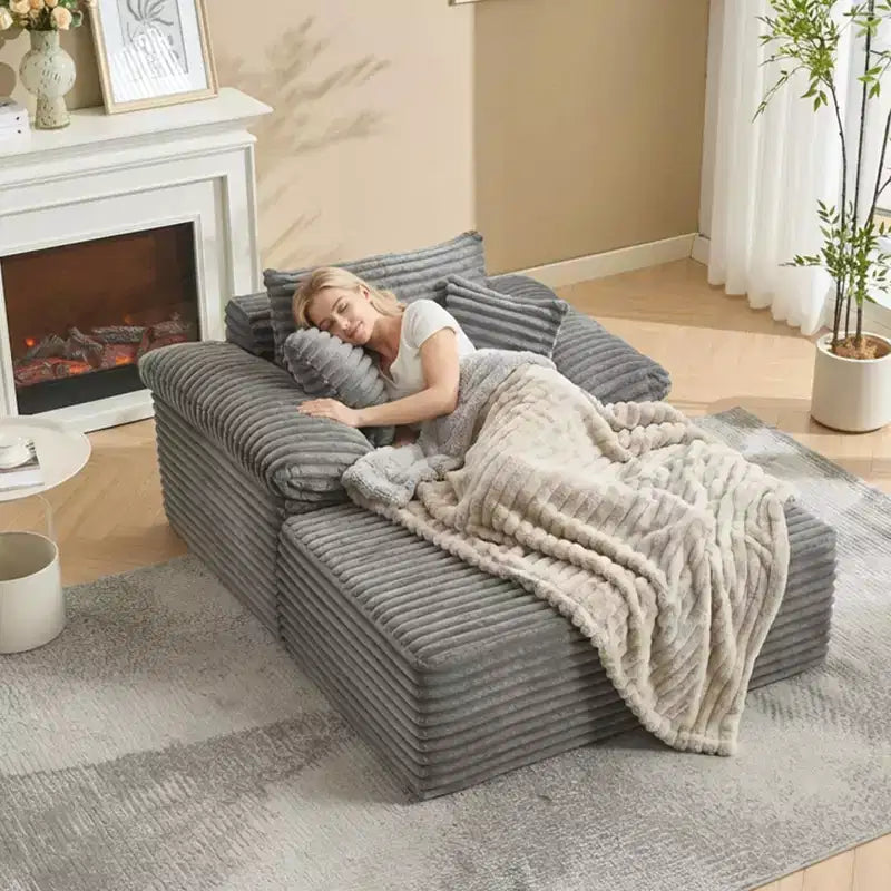 48.8 Poltrona Sdraio Divano Letto Oversize - Divano Senza Struttura Imbottito in Velluto a Coste con Cuscini e Braccioli Ampi per Soggiorno Camera da Letto