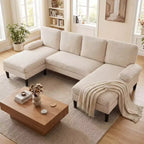 Divano componibile Costway, divano a U con doppia chaise longue, braccioli imbottiti con cuscino per la casa, beige/verde/grigio