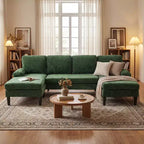 Divano componibile Costway, divano a U con doppia chaise longue, braccioli imbottiti con cuscino per la casa, beige/verde/grigio