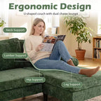 Divano componibile Costway, divano a U con doppia chaise longue, braccioli imbottiti con cuscino per la casa, beige/verde/grigio