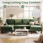 Divano componibile Costway, divano a U con doppia chaise longue, braccioli imbottiti con cuscino per la casa, beige/verde/grigio