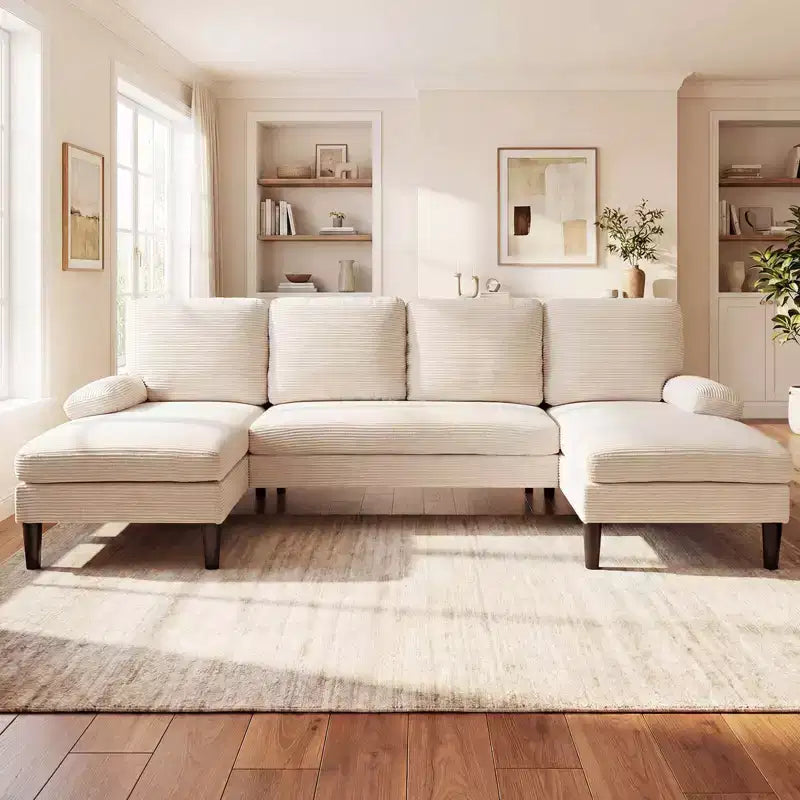 Divano componibile Costway, divano a U con doppia chaise longue, braccioli imbottiti con cuscino per la casa, beige/verde/grigio