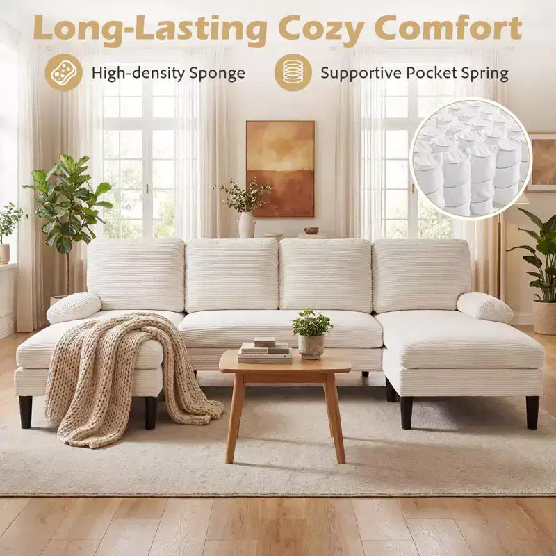Divano componibile Costway, divano a U con doppia chaise longue, braccioli imbottiti con cuscino per la casa, beige/verde/grigio