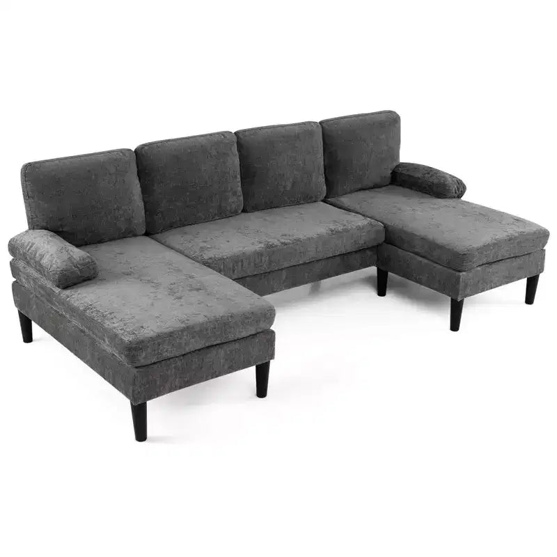 Divano componibile Costway, divano a U con doppia chaise longue, braccioli imbottiti con cuscino per la casa, beige/verde/grigio