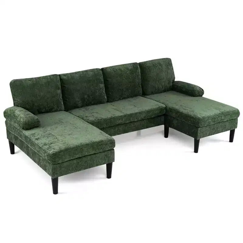 Divano componibile Costway, divano a U con doppia chaise longue, braccioli imbottiti con cuscino per la casa, beige/verde/grigio